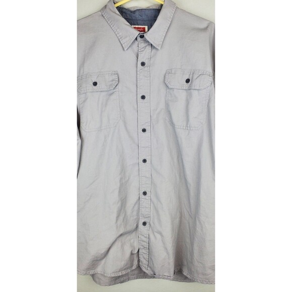Wrangler Men's 2XL XXL Casual Button Down Shirt Gray Short Sleeve Pockets Flex - Picture 2 of 5